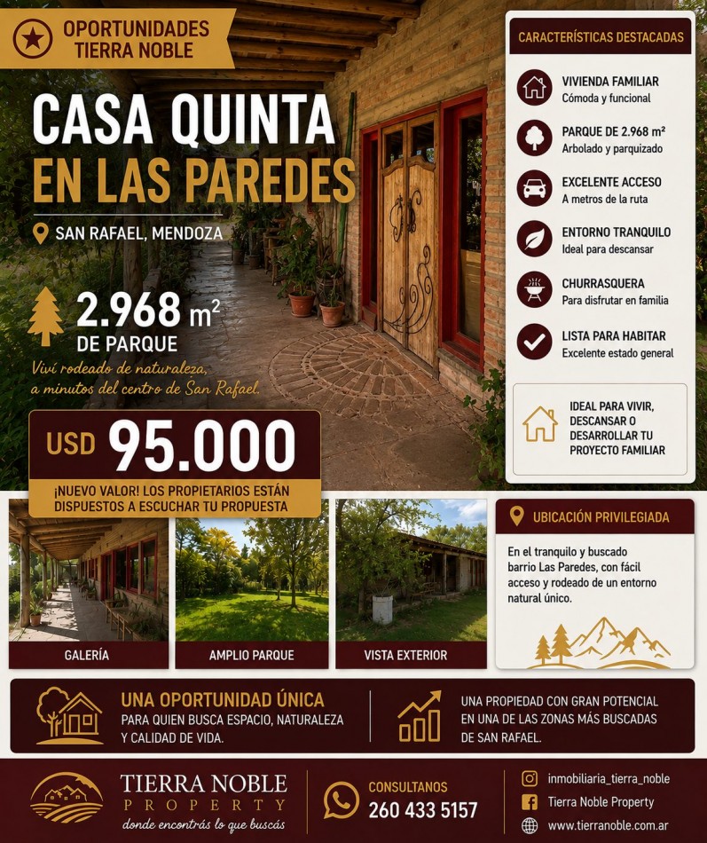 CASA QUINTA EN LAS PAREDES | CASI 3.000 m² DE PARQUE | USD95.000