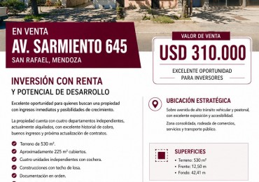 INVERSION CON RENTA Y POTENCIAL DE DESARROLLO | AV. SARMIENTO