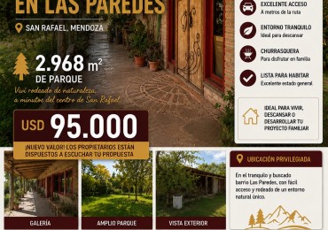 CASA QUINTA EN LAS PAREDES | CASI 3.000 m² DE PARQUE | USD95.000
